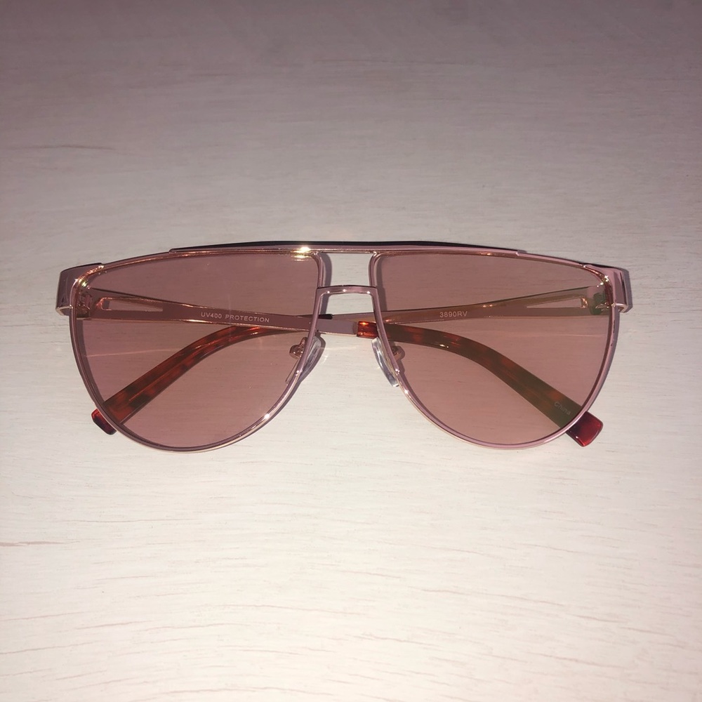 Classic Aviator Sunglasses Flat Top Mirrored Rose